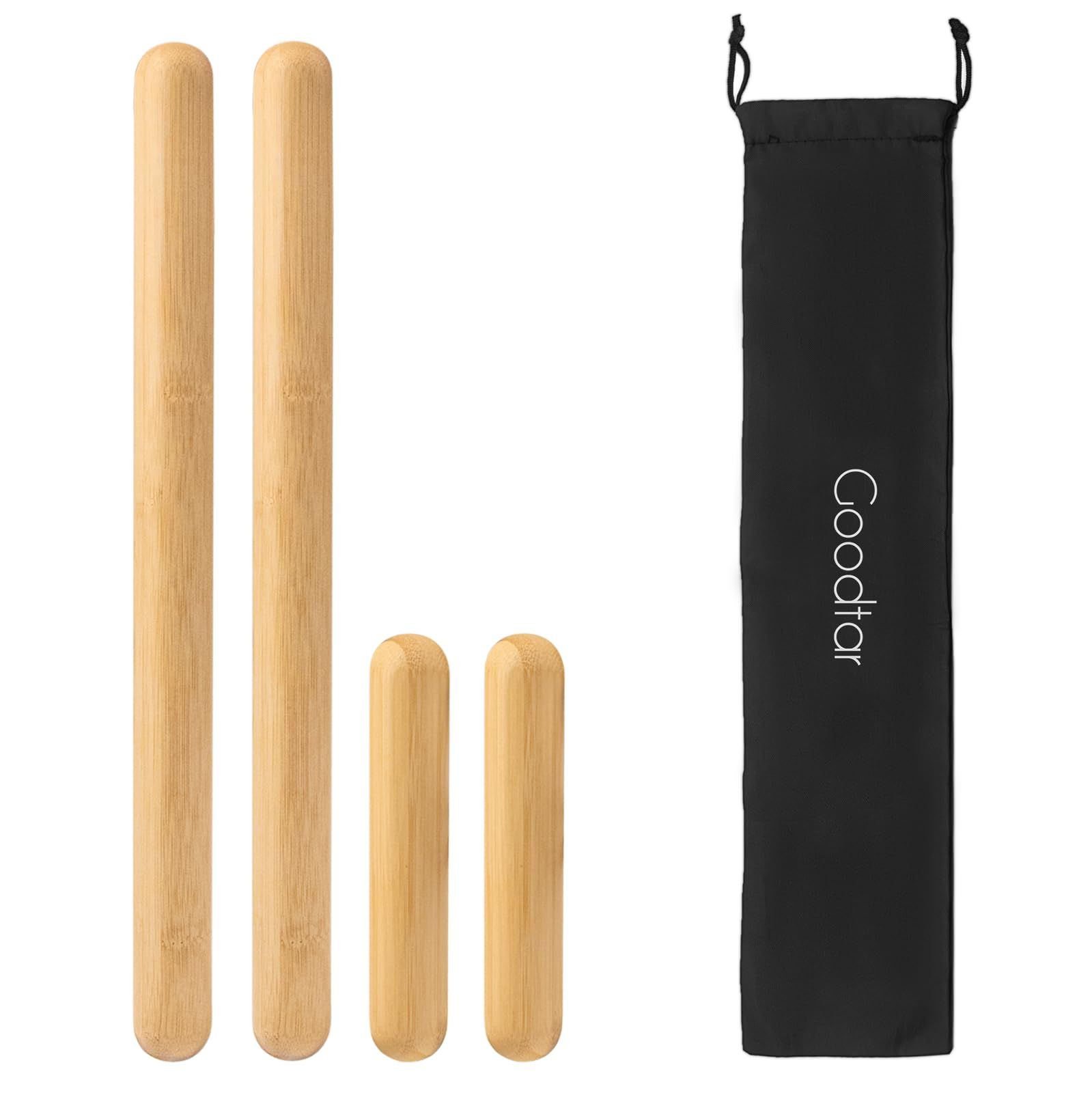 4PCS Solid Bamboo Massage Sticks & Guasha Set with Roller/Stick - Natural