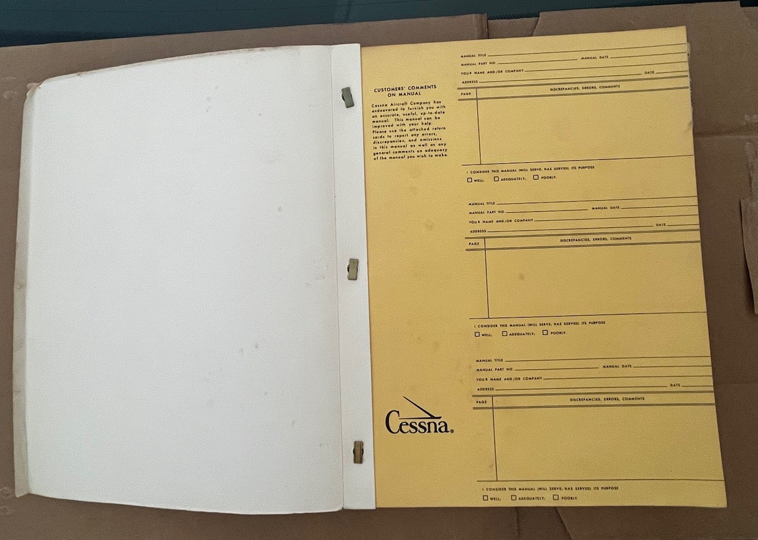 1963 Cessna Service Information Summary Manual All Models, Original