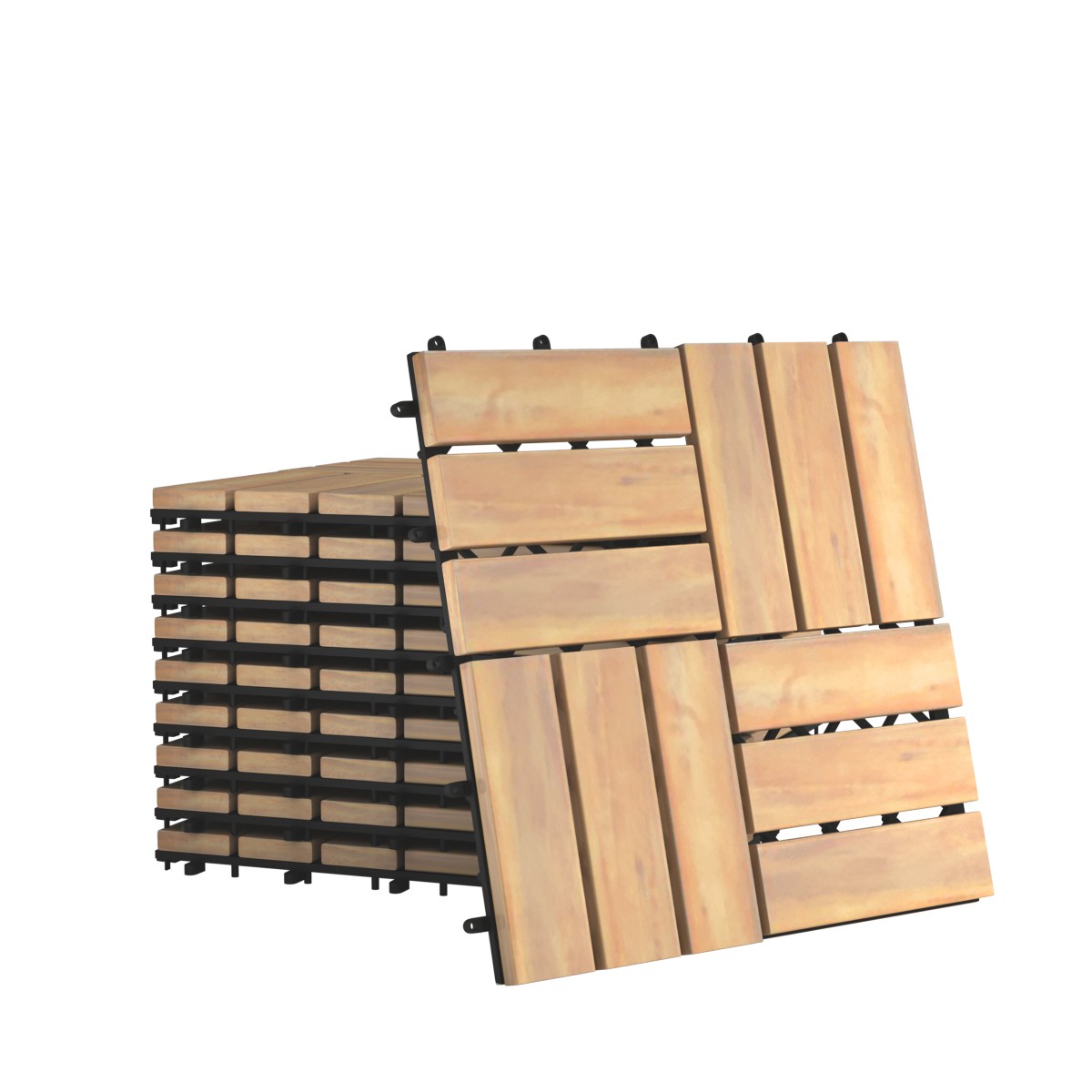 10PCS 12" x 12" Acacia Wood Deck Tiles Interlocking Patio Pavers Check Pattern