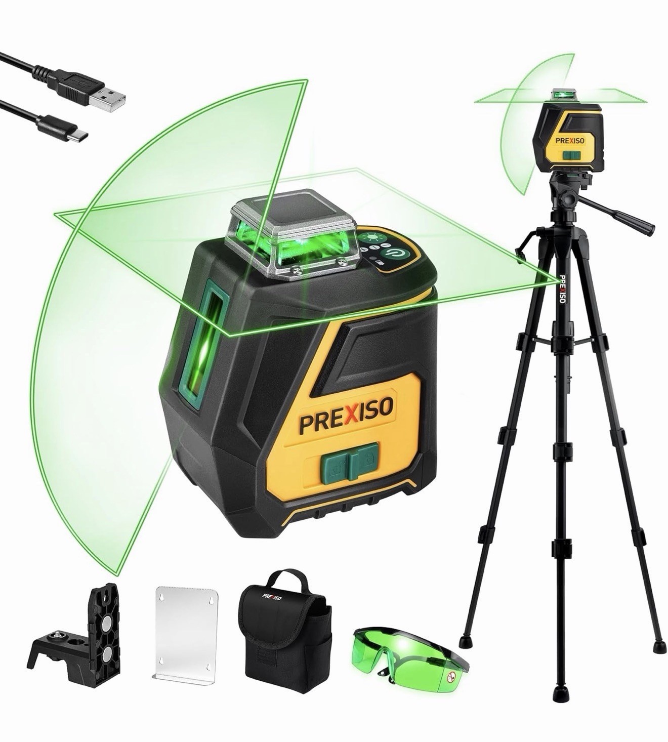 PREXISO 360 Laser Level with Tripod - IP54 Rechargeable Wide Angle Vertical...