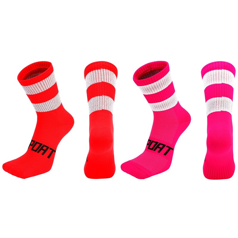 2 Pairs Reflective Cycling Socks Bicycle Riding Bike Sports Socks XC Pink Red
