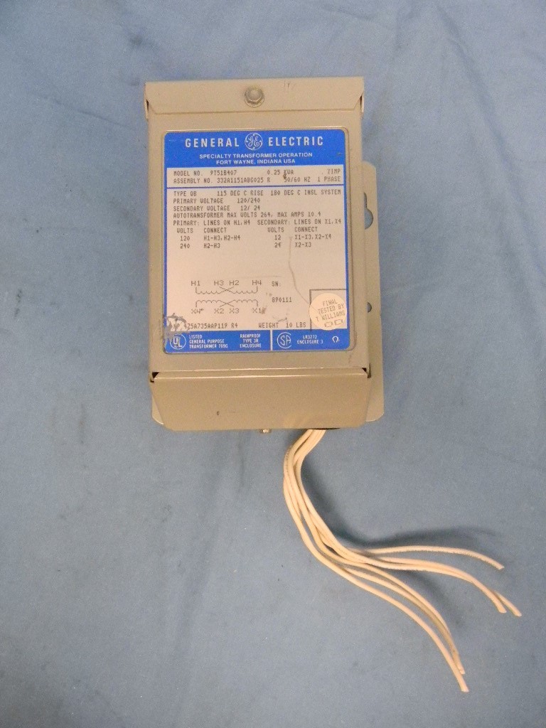 GE 9T51B407 Transformer .25KVA 50/60Hz 120/240VAC Secondary 12/24V 1-Phase QB