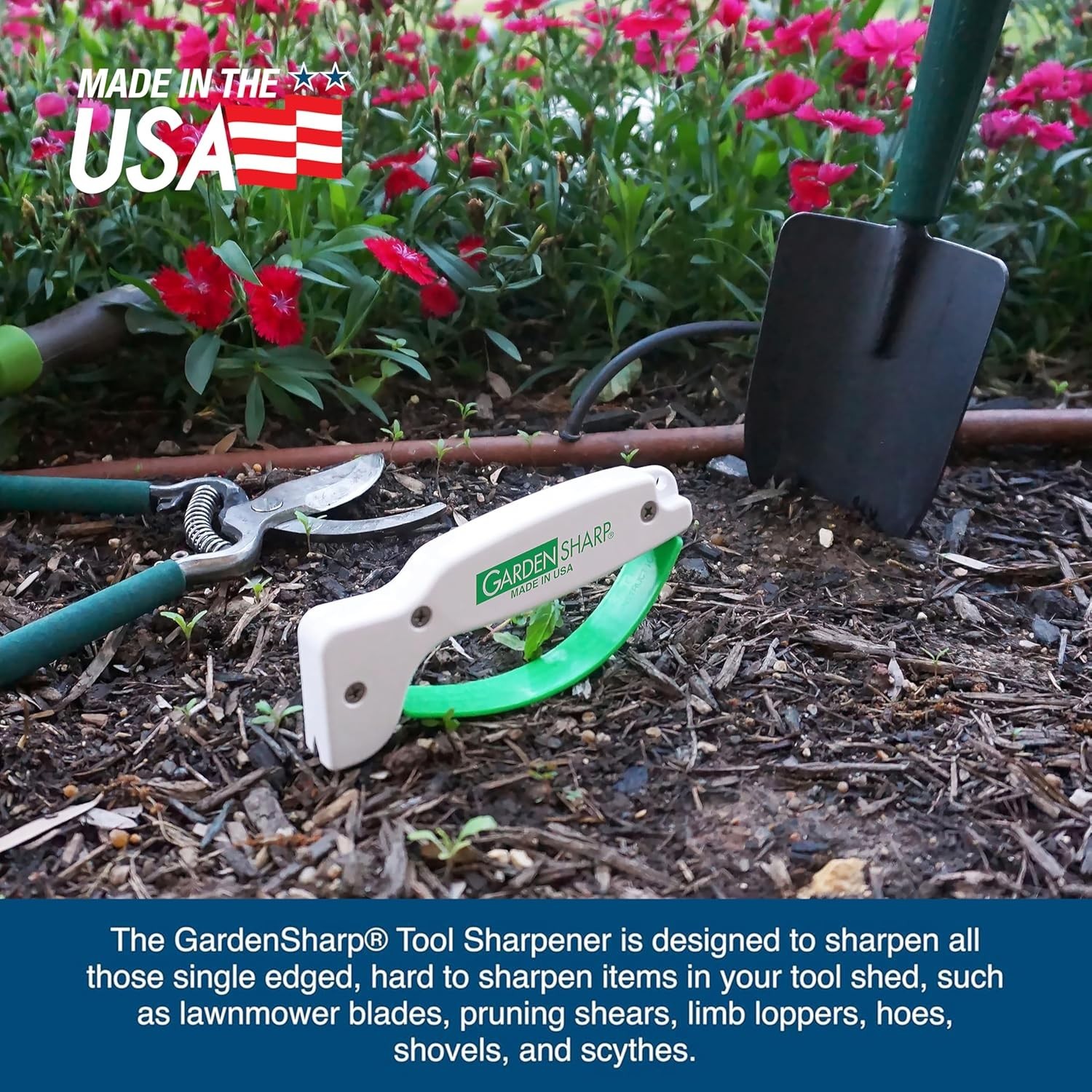 Ergonomic Garden Tool Sharpener for Lawnmower and Pruning Tools - Safe Design