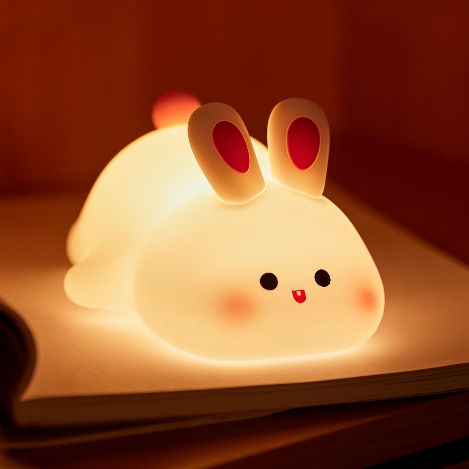 Big Face Rabbit Silicone Night Light for Kids,Cute Animal Lamp, Easter Rabbit...