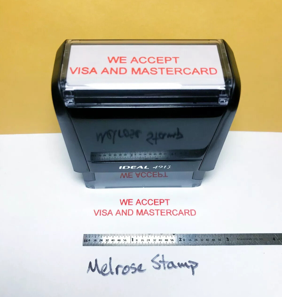 We Accept Visa and Mastercard Rubber Stamp Red Ink Self Inking Ideal 4913