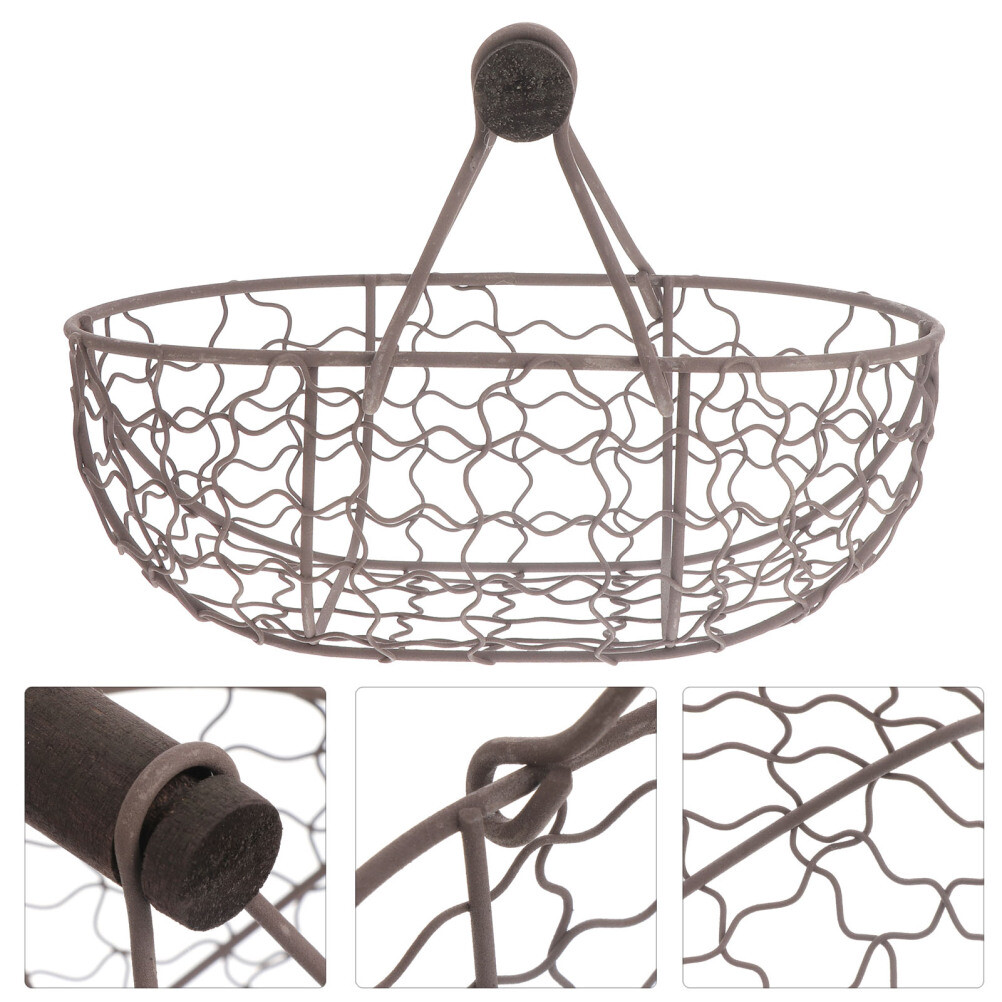 Gathering Fresh Eggs basket Kitchen Storage Basket Metal Bread Basket Rustic