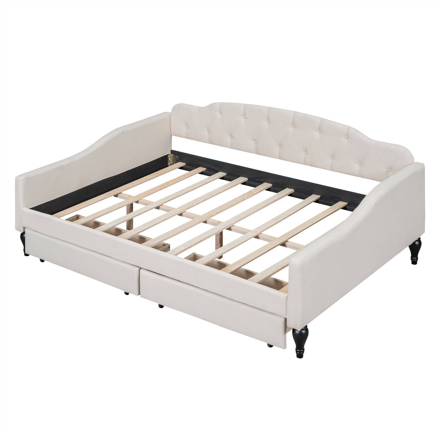 Full Size Daybed Upholstered Bed Frame Sofa Bed with 2 Storage Drawer Beige US