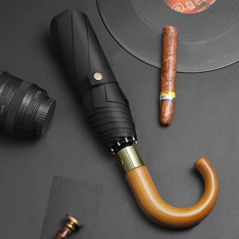Luxury Reverse Umbrella Men Wooden Handle Large Automatic Umbrella Windproof Str
