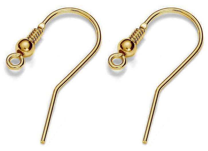 1 PAIR STERLING SILVER 925 HOOK & LOOP EAR WIRES WITH BEAD, GOLD PLATED, 26 MM