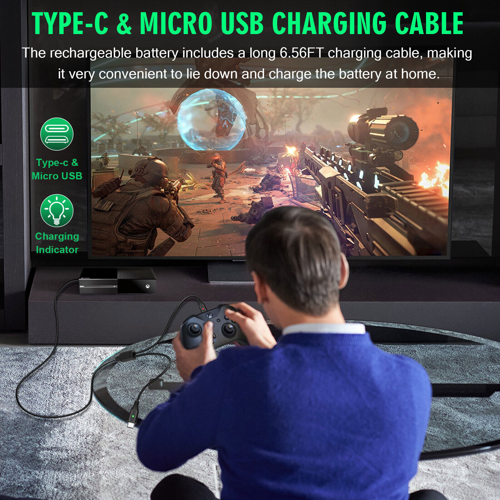 2*Rechargeable Battery+USB Charger Cable Pack For XBOX One/360/S/X Controller US