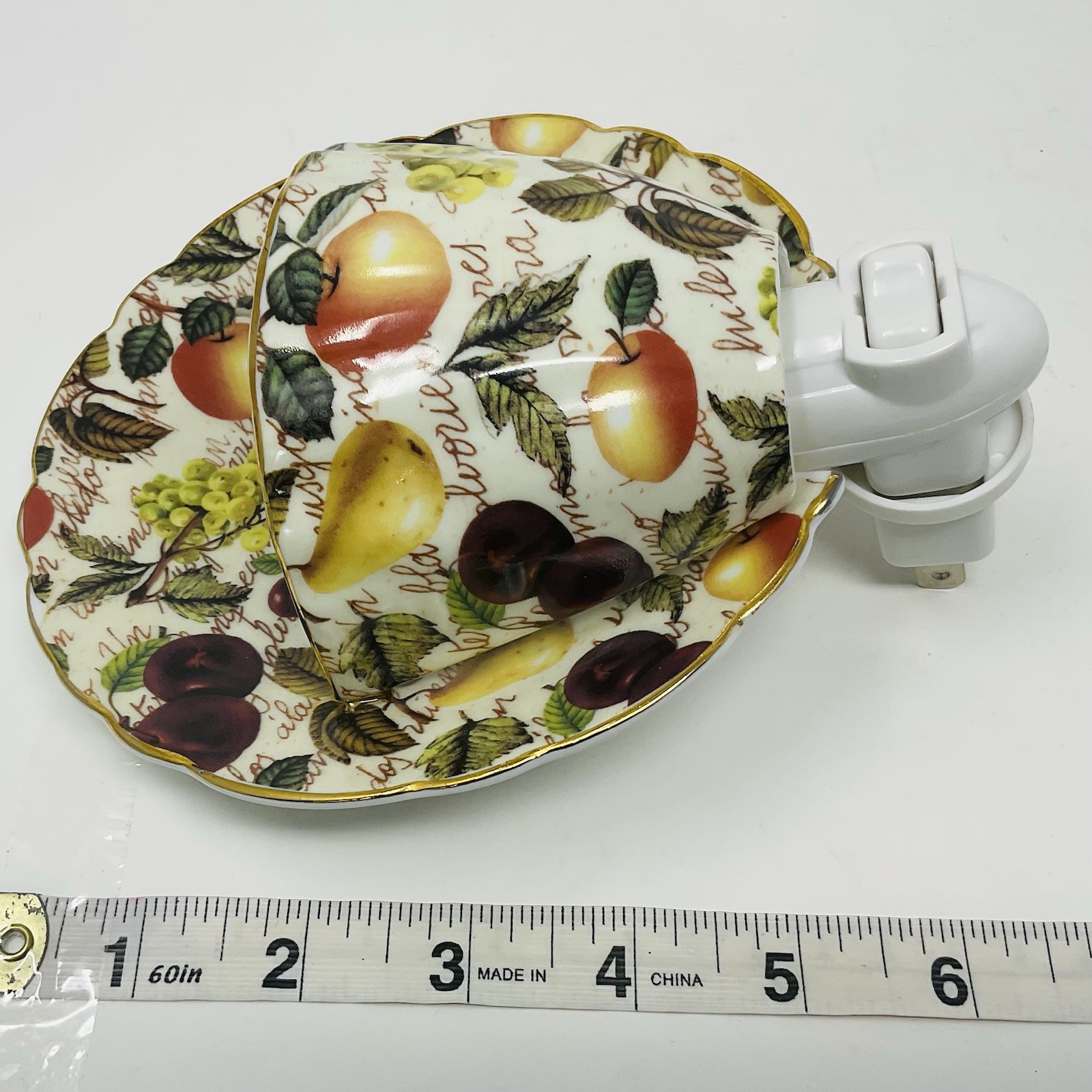 Baum Bros Formalities Night Light Tea Cup & Saucer Fruit Pattern Gold Rim Dining