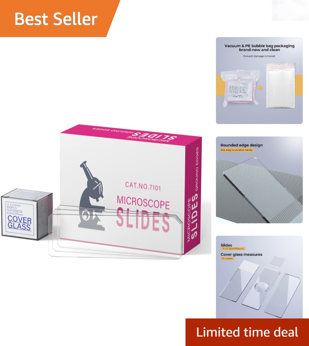Microscope Slides Kit 50 Rounded Edge 22x22mm Cover Slips for Monocular Trino...