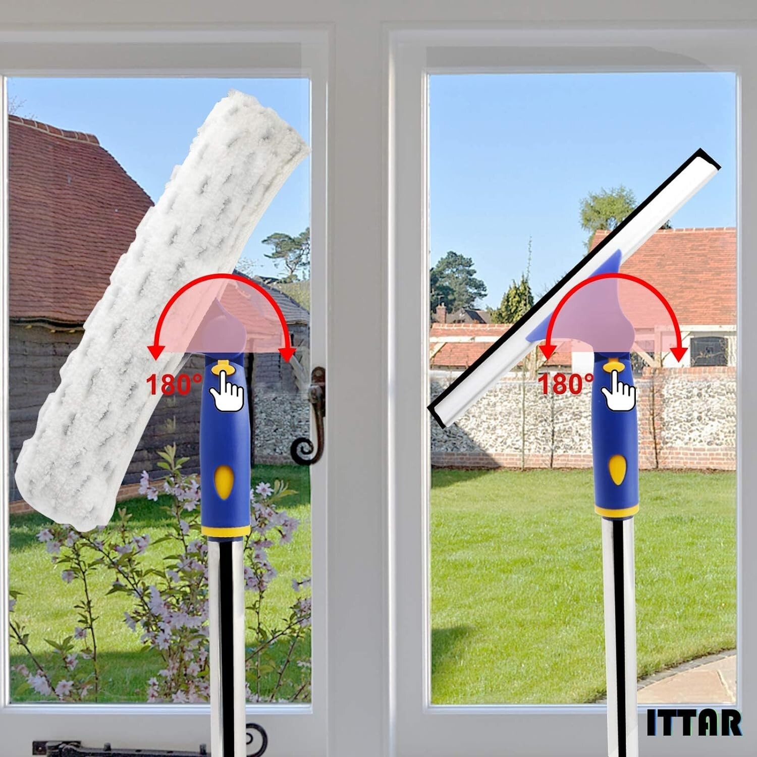 Professional Window Cleaning Kit with Microfiber Pads & Stainless Steel Poles