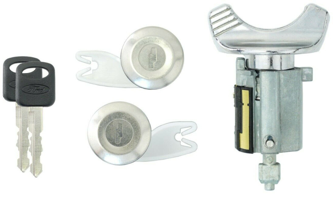 Ford Ignition Switch Lock Cylinder + Pair (2) Door Lock Cylinder W/2 Logo Keys