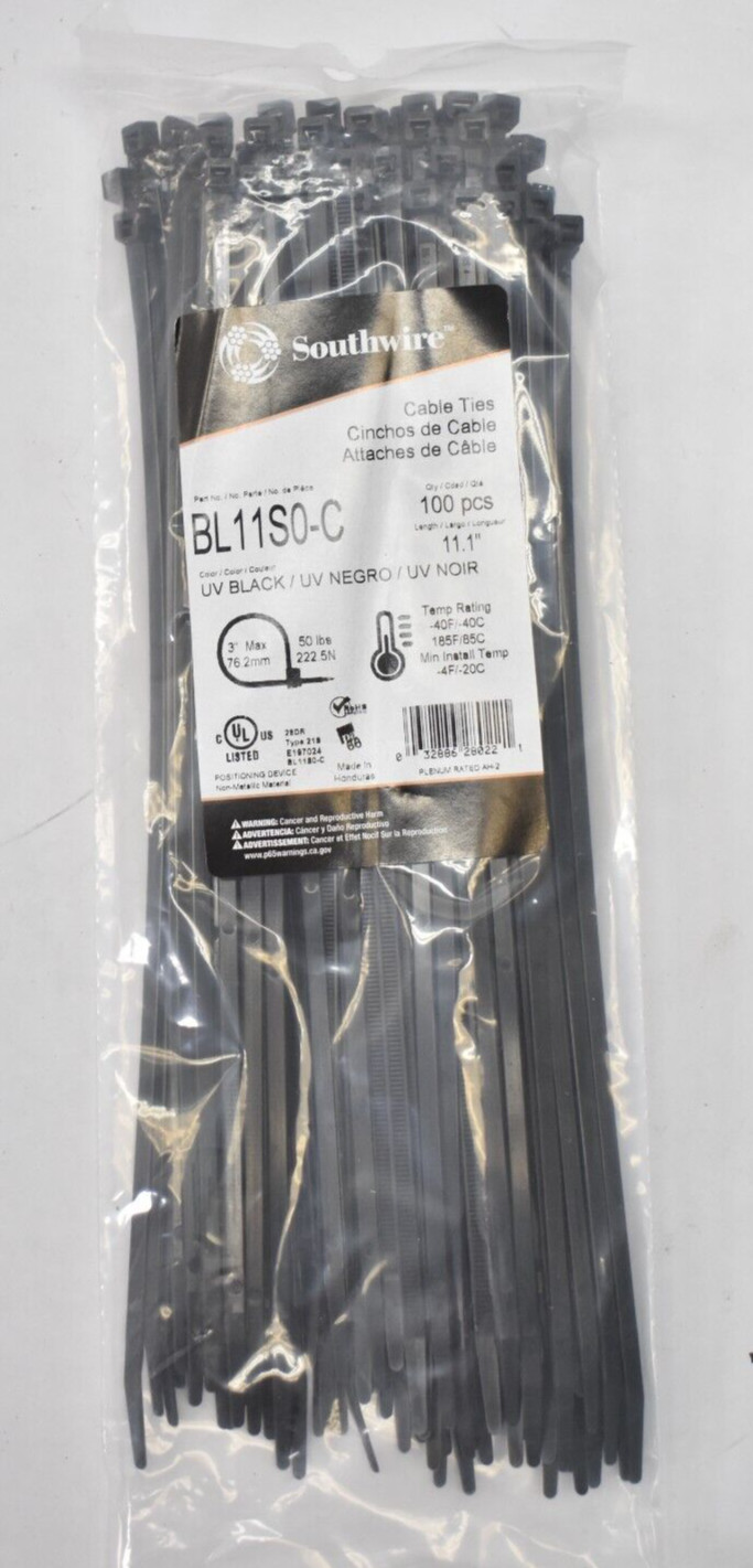 Lot of 100 Southwire Cable Ties UV Black 11.1" L BL11S0-C Genuine OEM UL Type