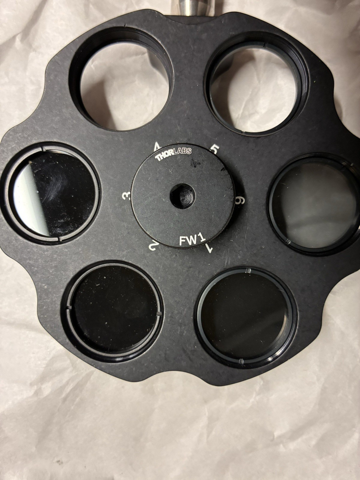 6 position Thorlabs FW1 Filter Wheel ( 4 filters) w/ post