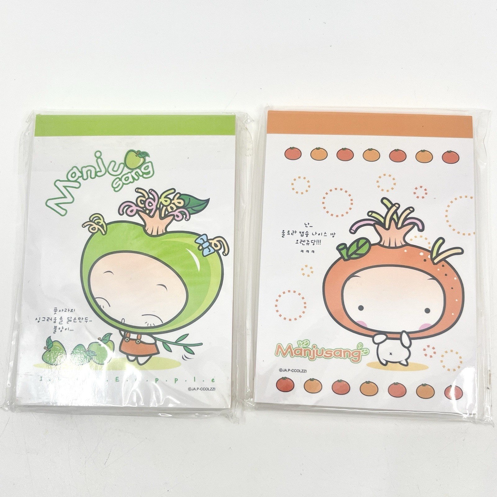 Manjusang Y2K Japanese Character Mini Note Pad Set of 2 Apple Orange Korea NEW