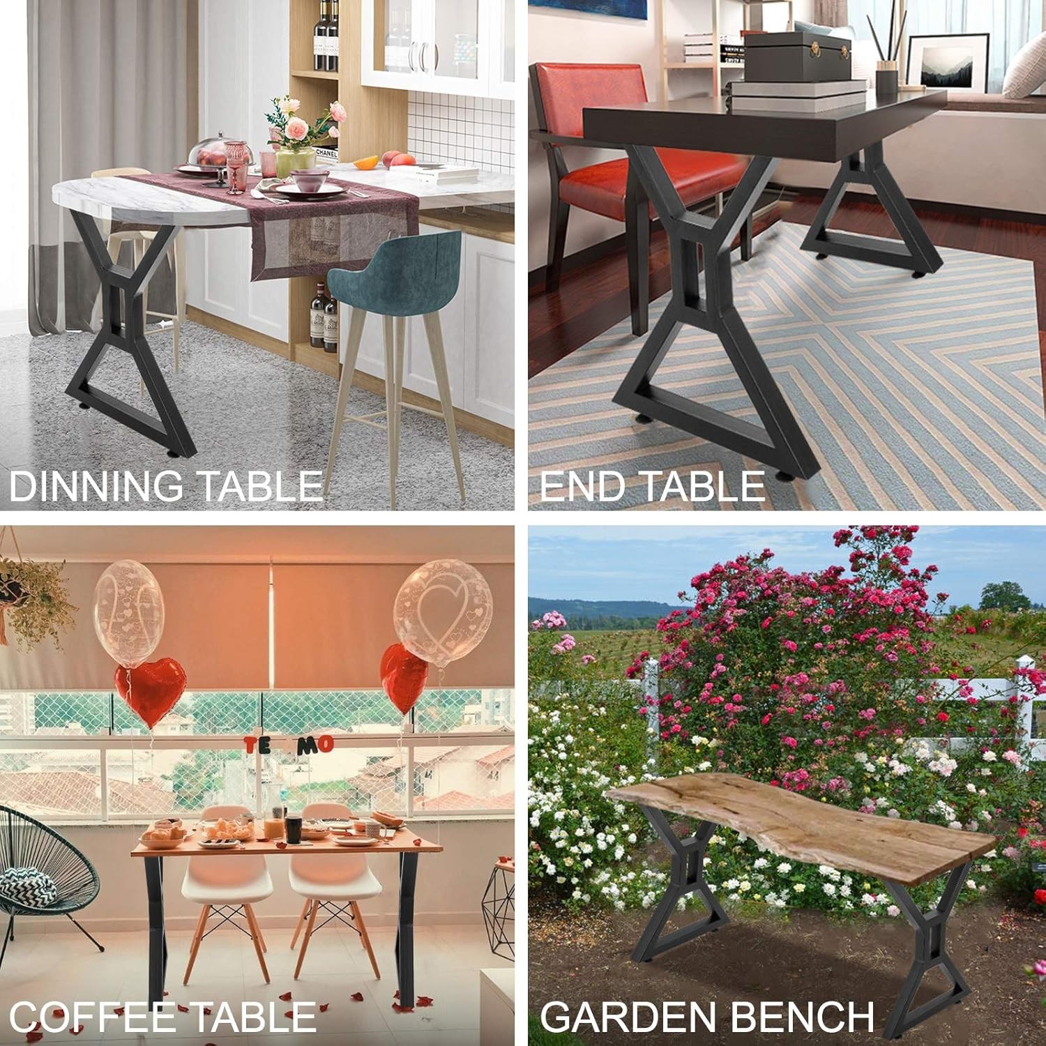Pair of Metal Table Legs X-Shaped Anti-Rust Iron Indoor & Outdoor Table Legs