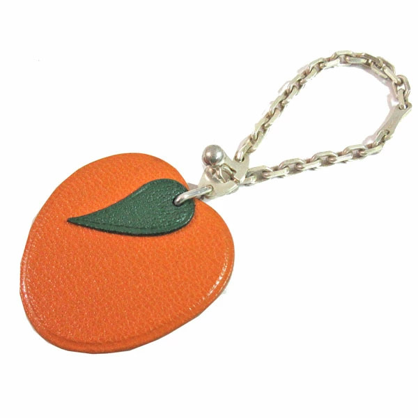 HERMES Keychain Charm Apricot Orange Chain Box Authentic From Japan