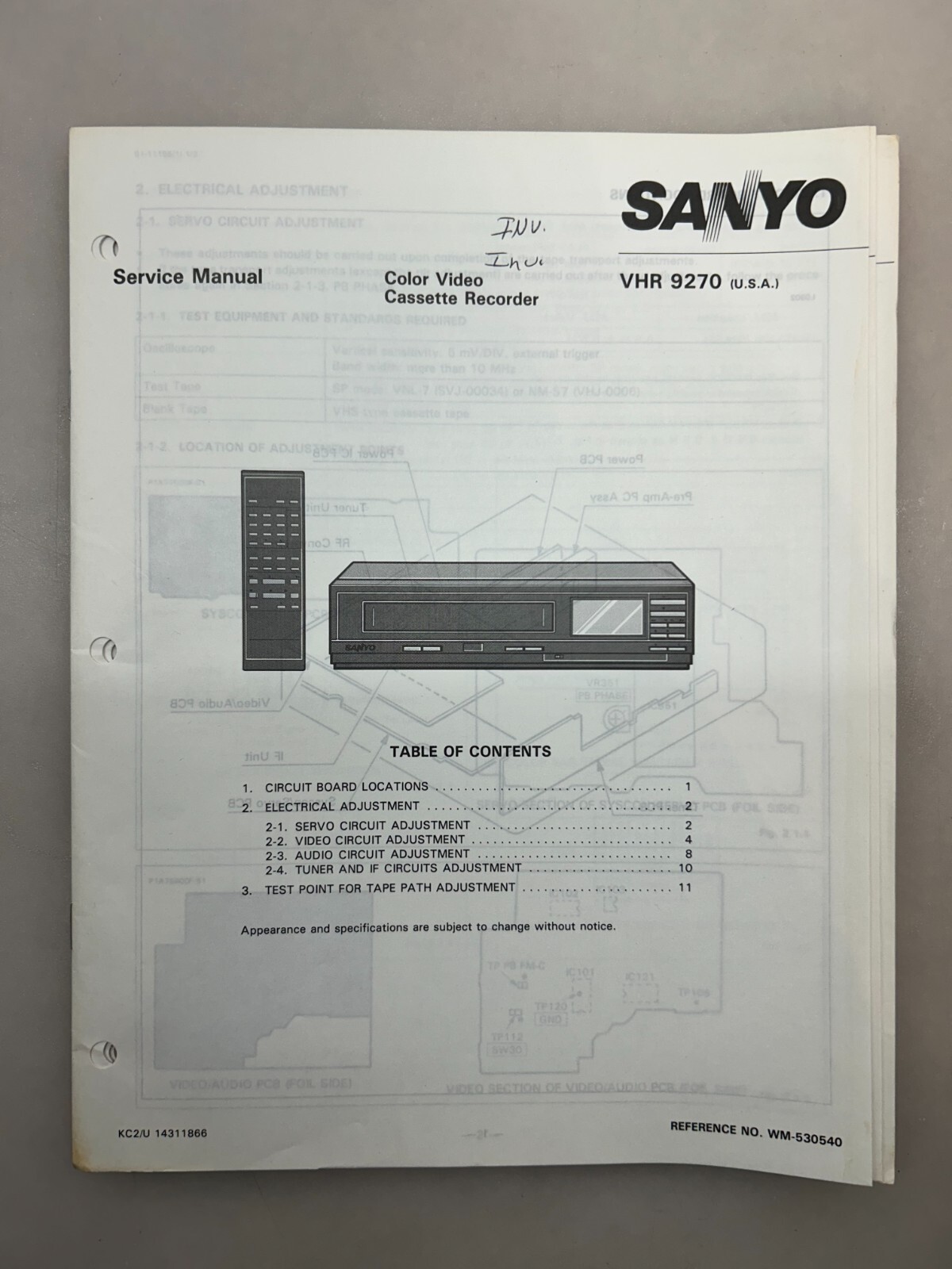 Sanyo VHR9270 Original Service Manual Free Shipping