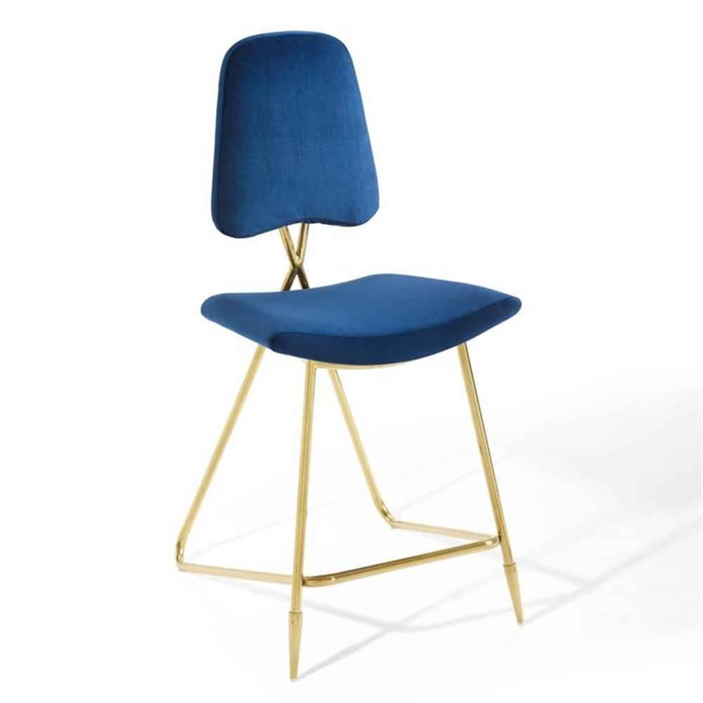 Modway Ponder 24.5" Performance Velvet Stainless Steel Counter Stool in Navy