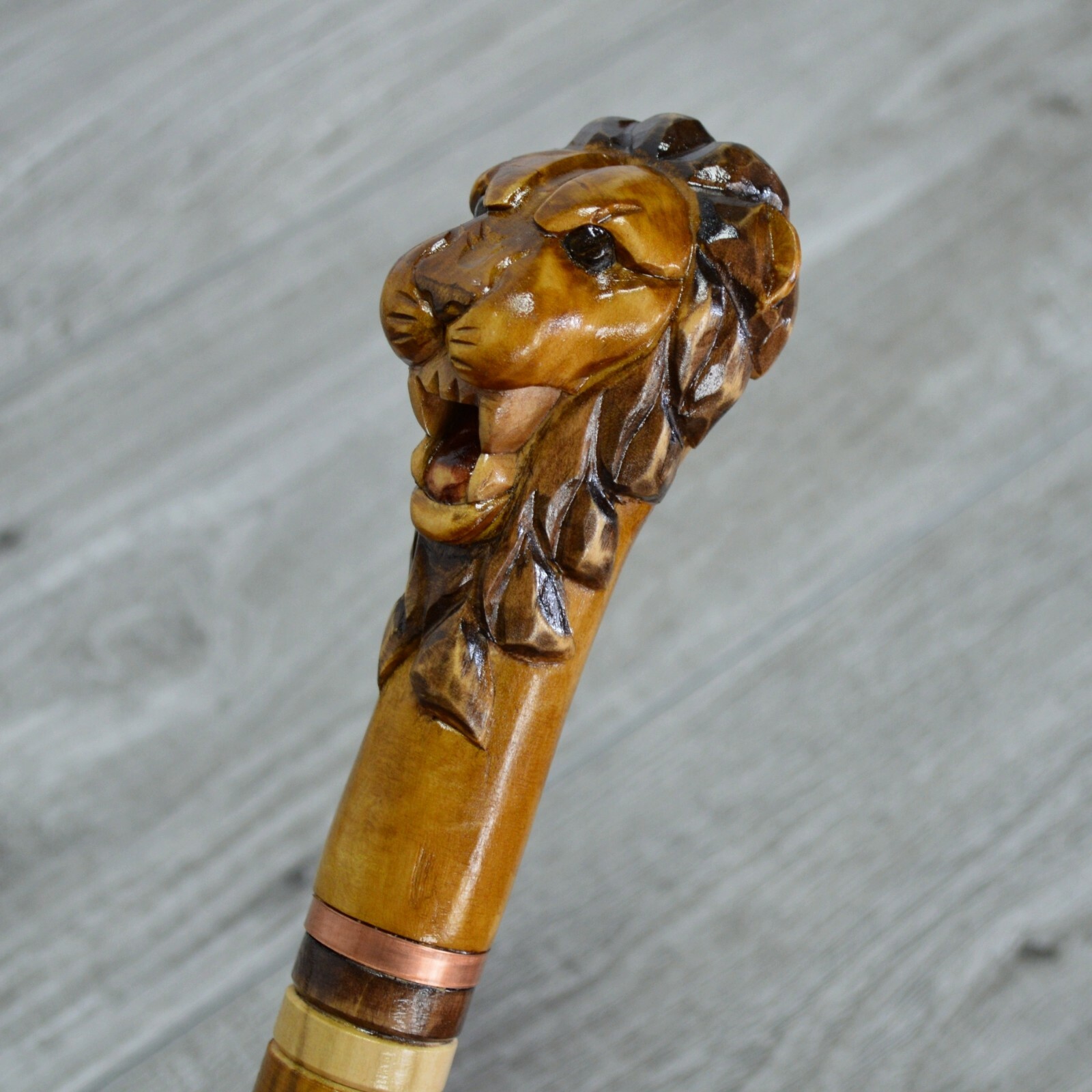 Cane Walking Stick Wooden carved Handmade - Lion Head