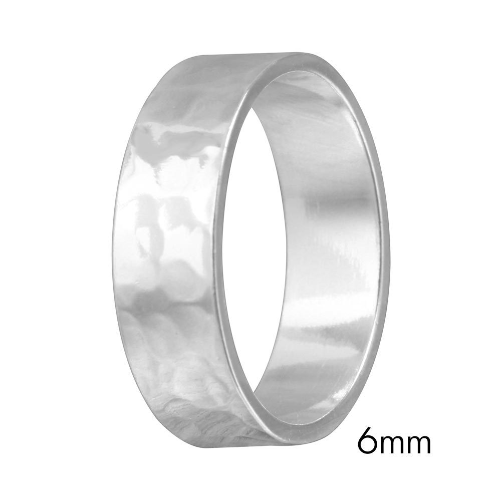 6mm Men & Women Sterling Silver Hand Hammered FLAT Wedding Band Ring
