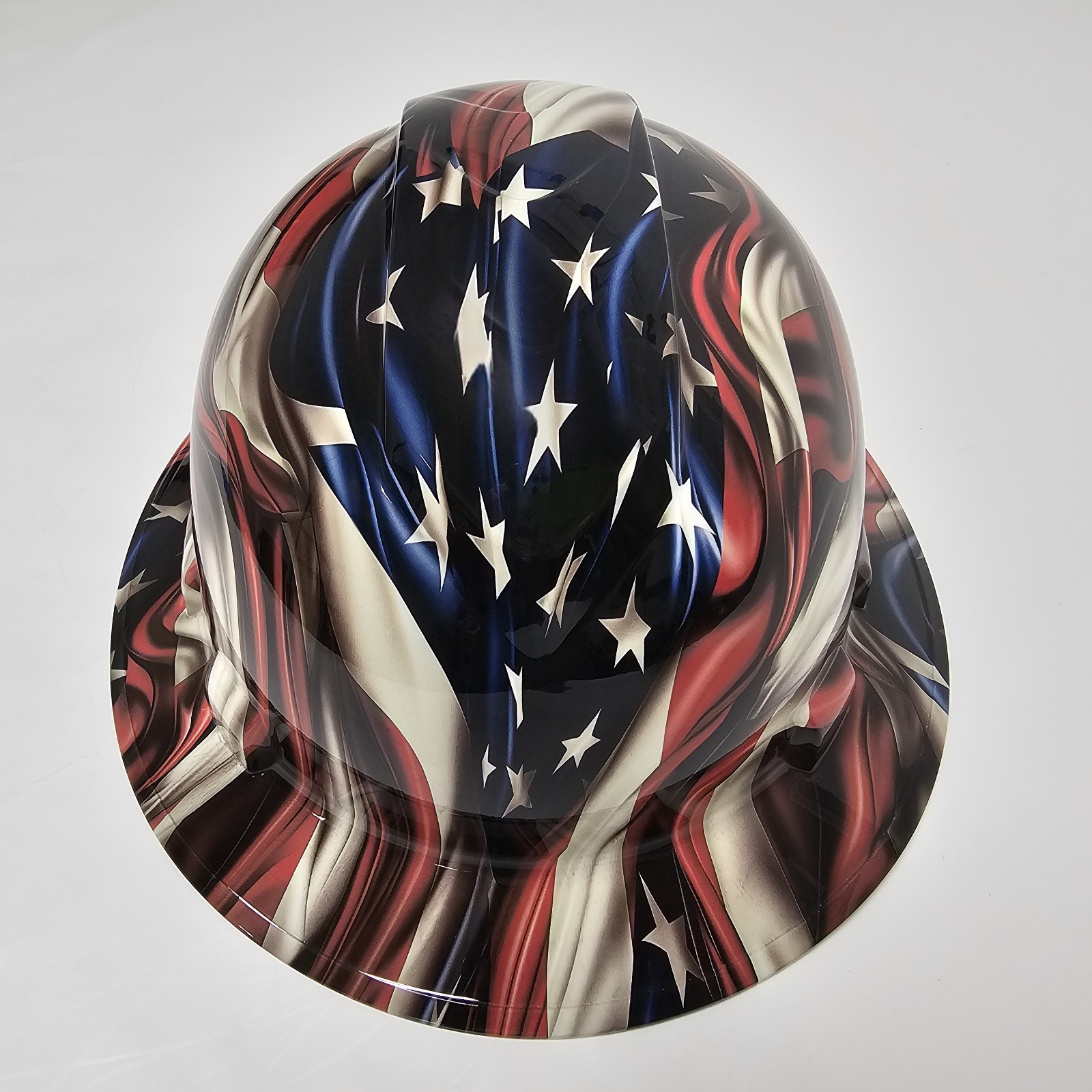 full brim hard hat custom hydro dipped IN HI REZ  3D AMERICAN FLAG WAVING  NEW