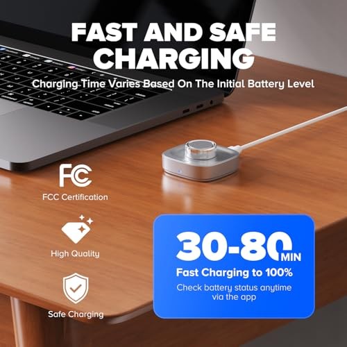 Ring Chager Compatible with Ou-ra Ring4, Fast Charge for Ou Size 8 Silver Grey