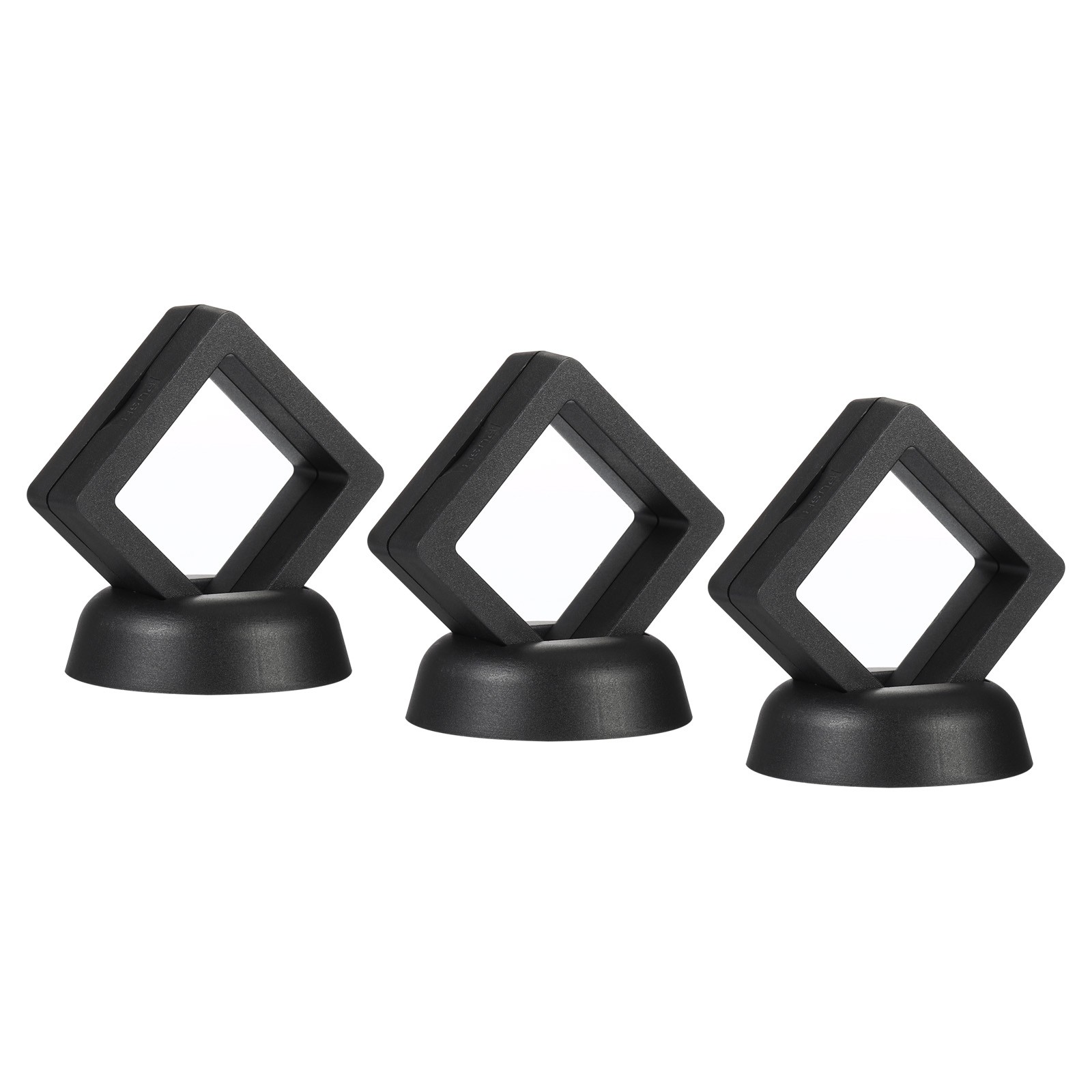 3D Floating Display Frame Coin Jewelry Case with Base 2"x2" Black 3pcs