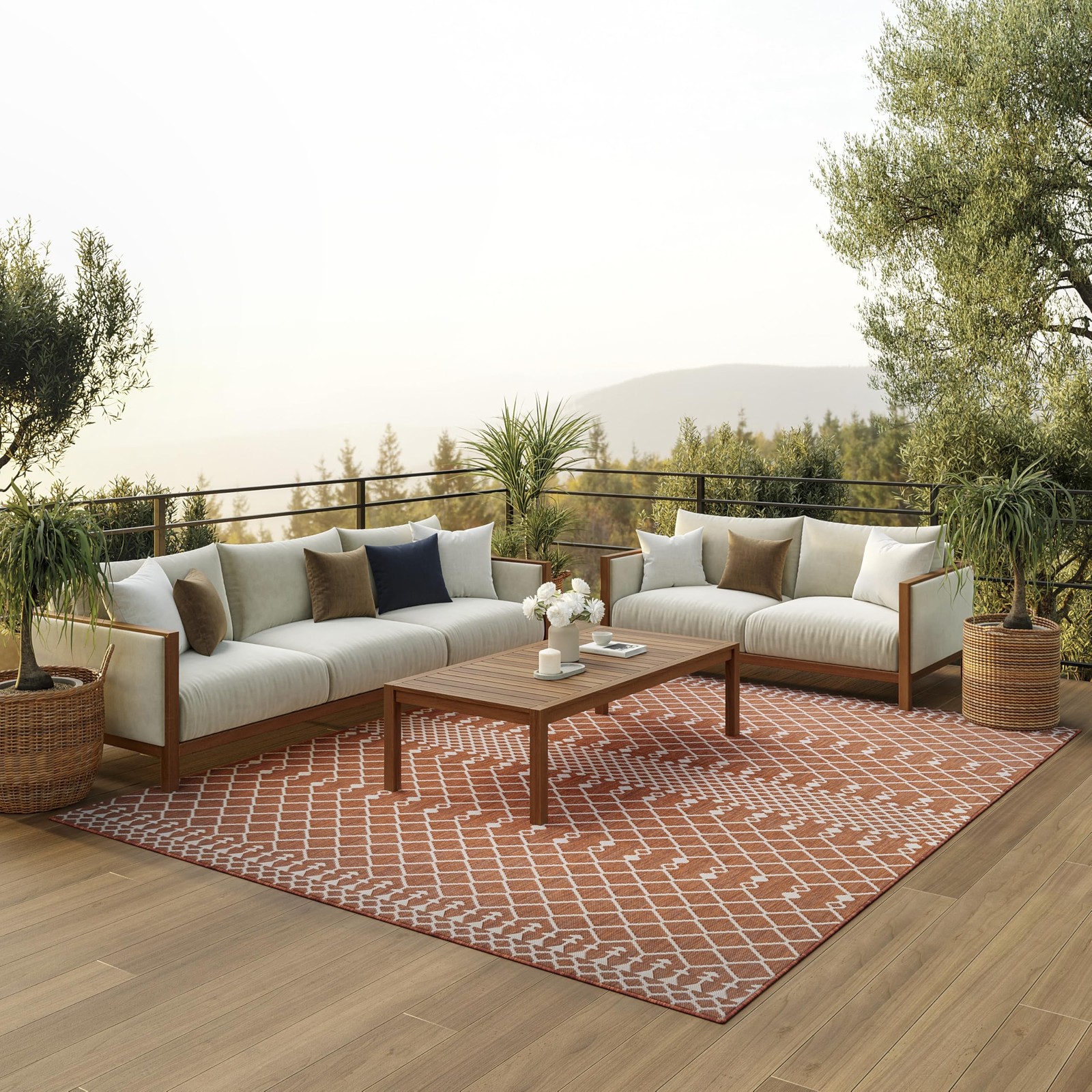 Nourison Home Positano Indoor Outdoor Terracotta 9x12 Area Rug Easy Cleaning Non