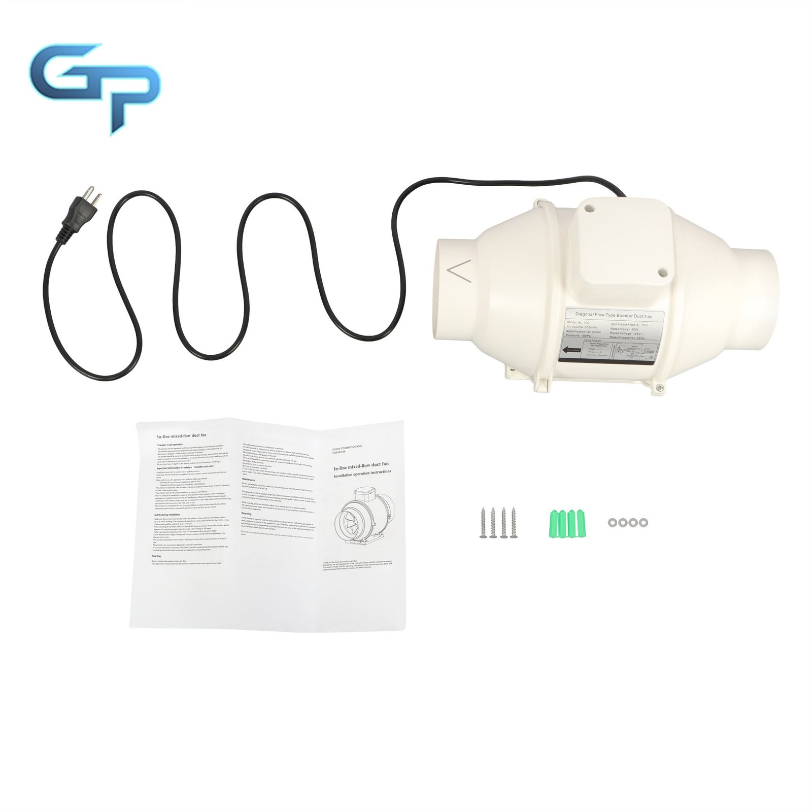 4 Inch Inline Duct Fan 280 CFM Pipeline Pressurization Ventilation Exhaust Fan