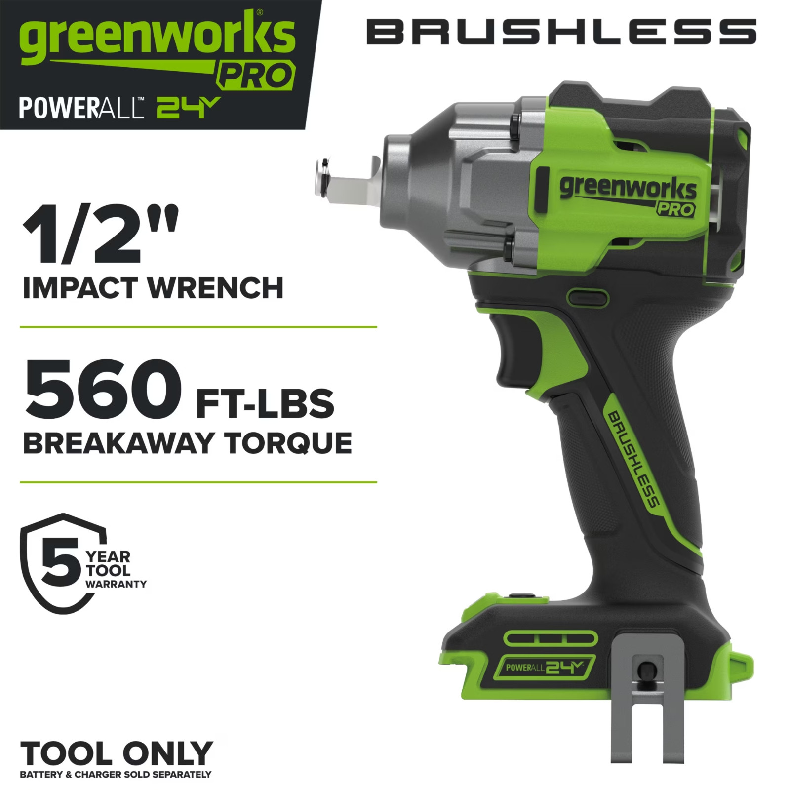 Pro 24V 560 ft-lb Breakaway Torque 1/2" Impact Wrench, Tool Only IW5550A1