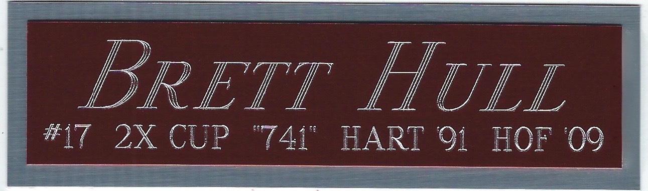 BRETT HULL RED WINGS NAMEPLATE FOR AUTOGRAPHED Signed STICK PUCK JERSEY PHOTO