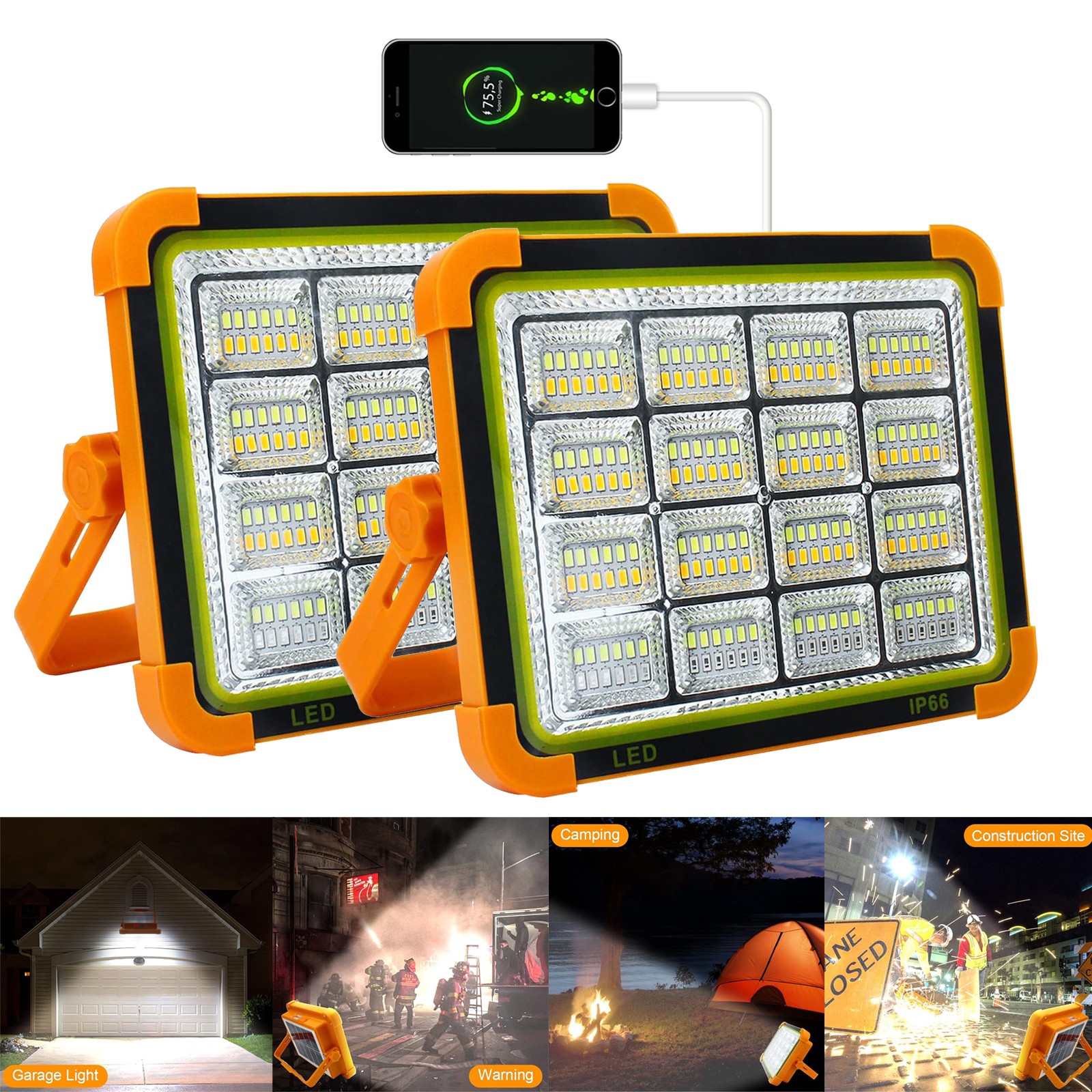 2X Solar Portable Camping Light w/ Stand 650W 12000mAh Battery Rechargeable Ligh