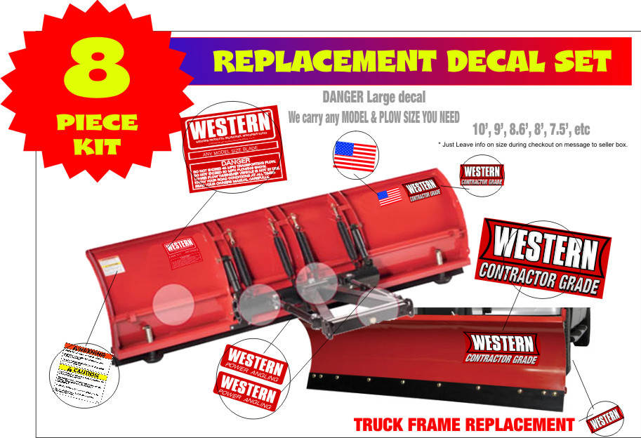 Western Snow Plow Contractor Grade Decal Replacement 8 Pc. Kit for 8-9-10FT WKC8