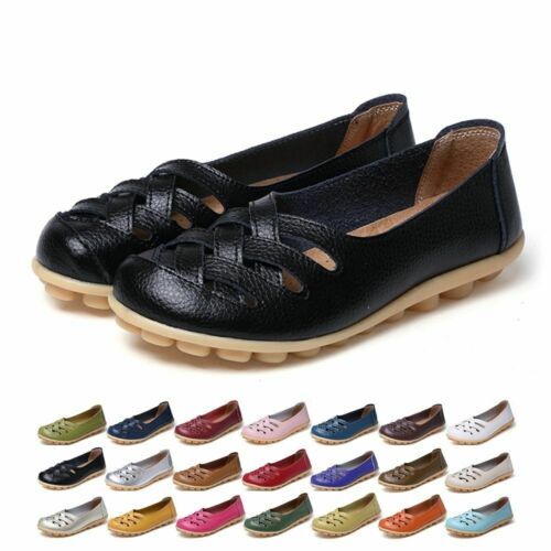 Women Moccasin Flats Boat Oxfords Shoes Casual Genuine Leather Slip on Loafers