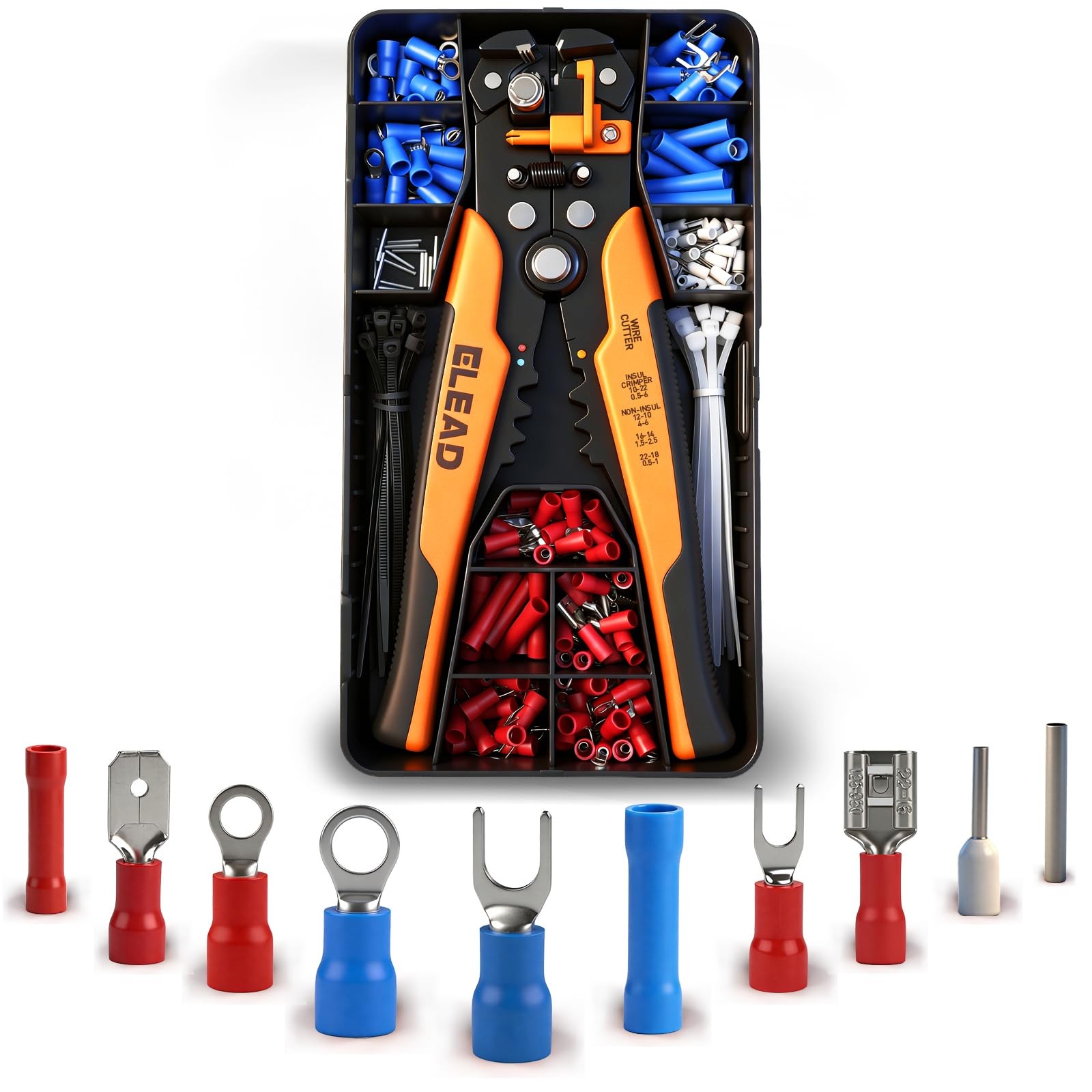 321-Piece Wire Connectors Kit, Self-Adjusting Stripper, 3 Chrome/Black