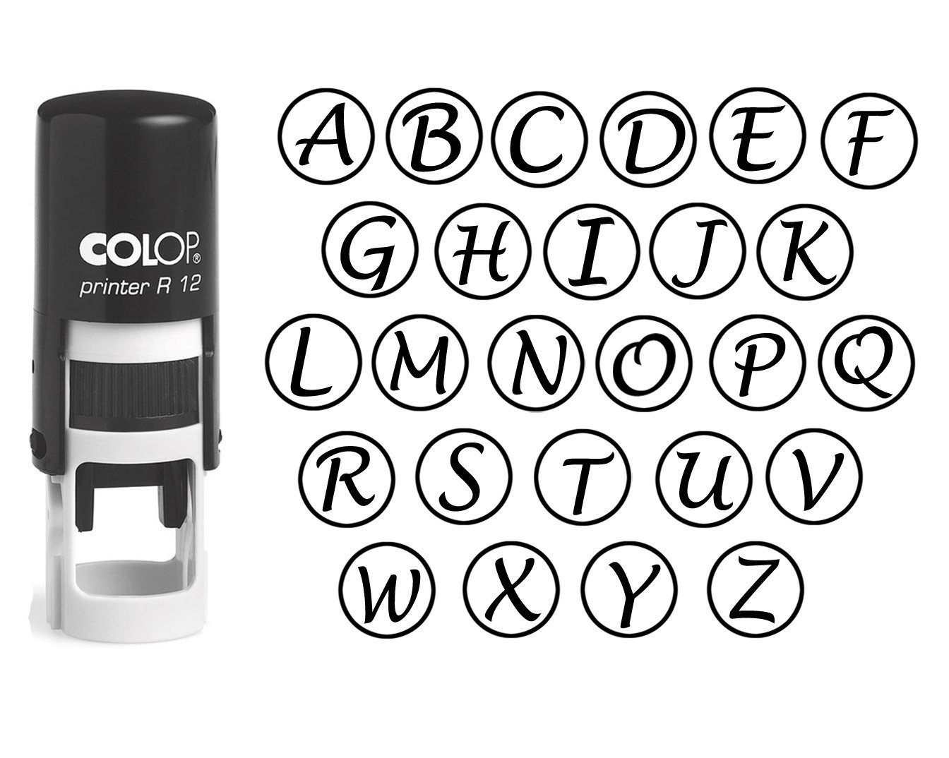 COLOP Mini Stamper - Custom Alphabet Stamp in Black Ink, Round Inking Initial...