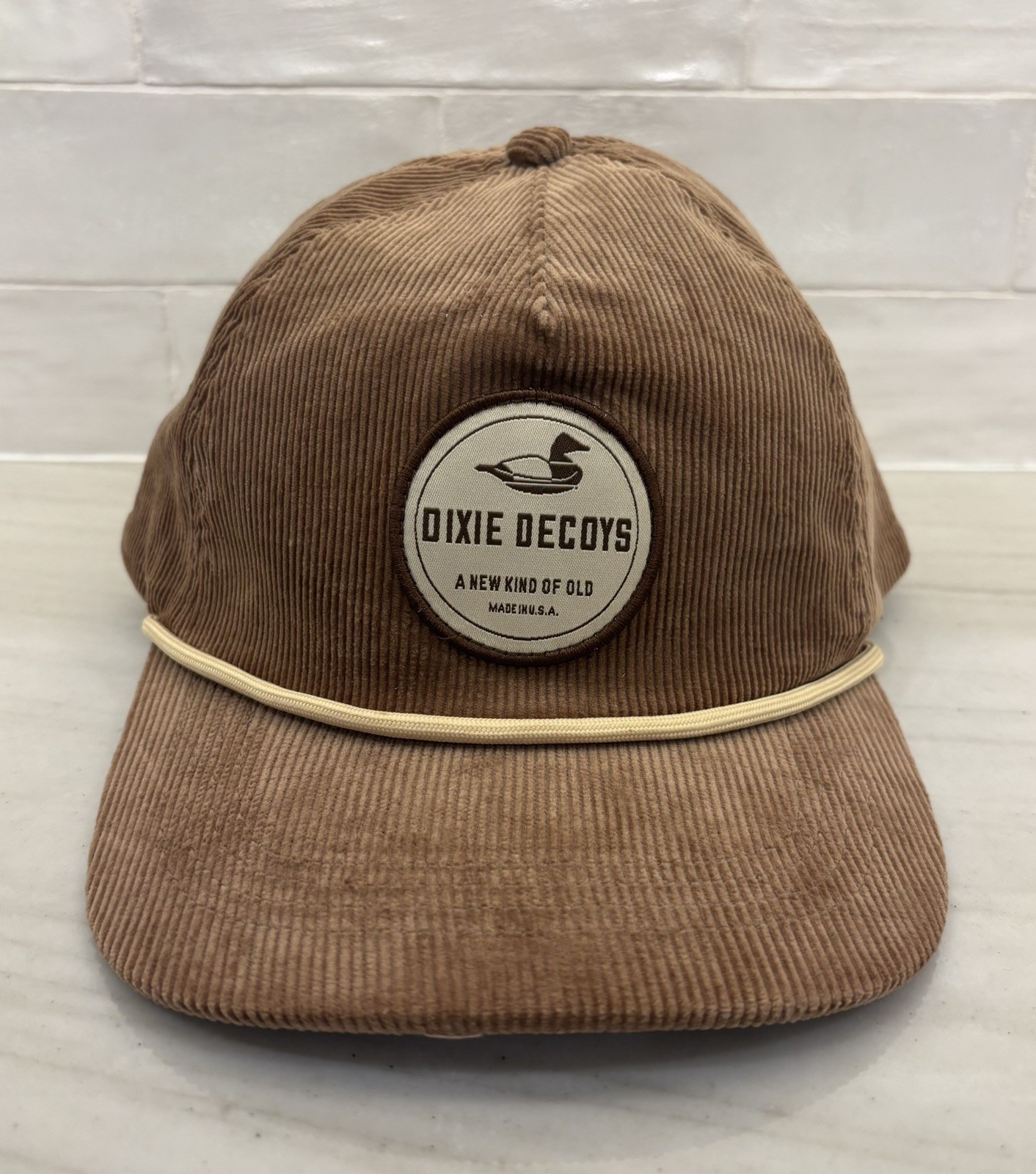 Dixie Decoys Corduroy Rope Hat Snap Back Ball Cap Hunting Brown Made In USA