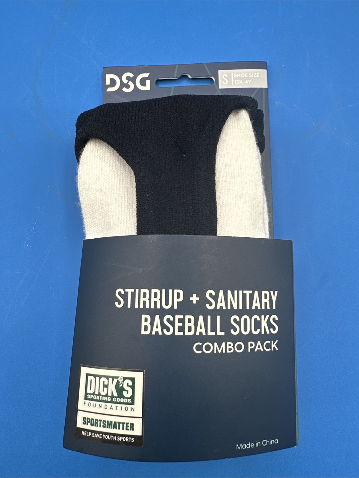 DSG 'STIRUP + SANITARY' BASEBALL SOCKS Black and White, Youth Sm 13K-4Y