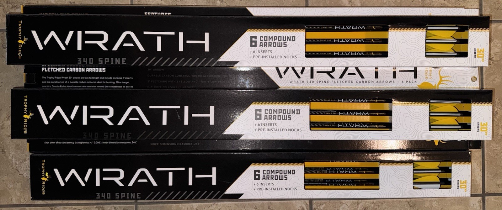 WRATH Teophy Ridge 30" Carbon Hunting Arrows UNCUT 340 spine 6pk Lot