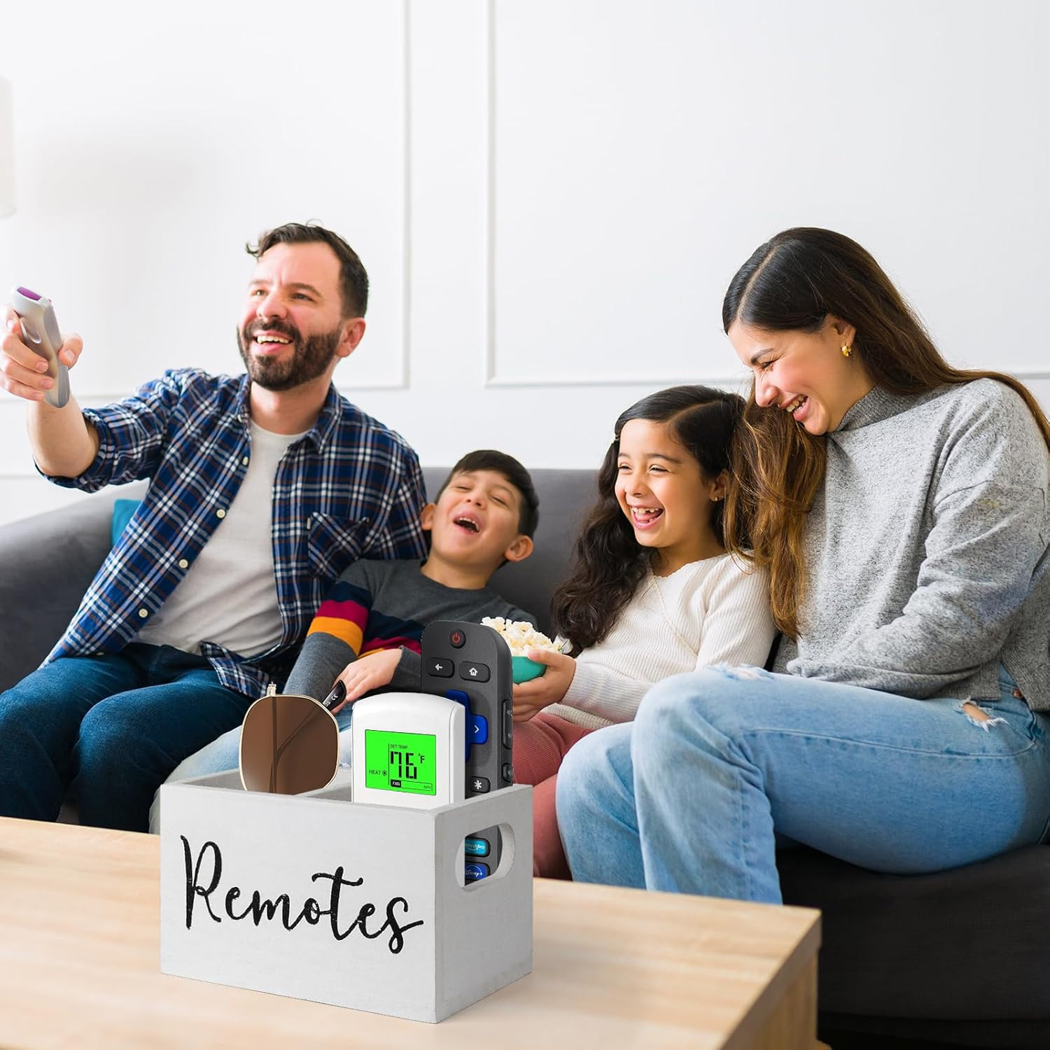 Remote Control Holder, Wooden TV Remote Holder for Table, Remote Caddy Organizer