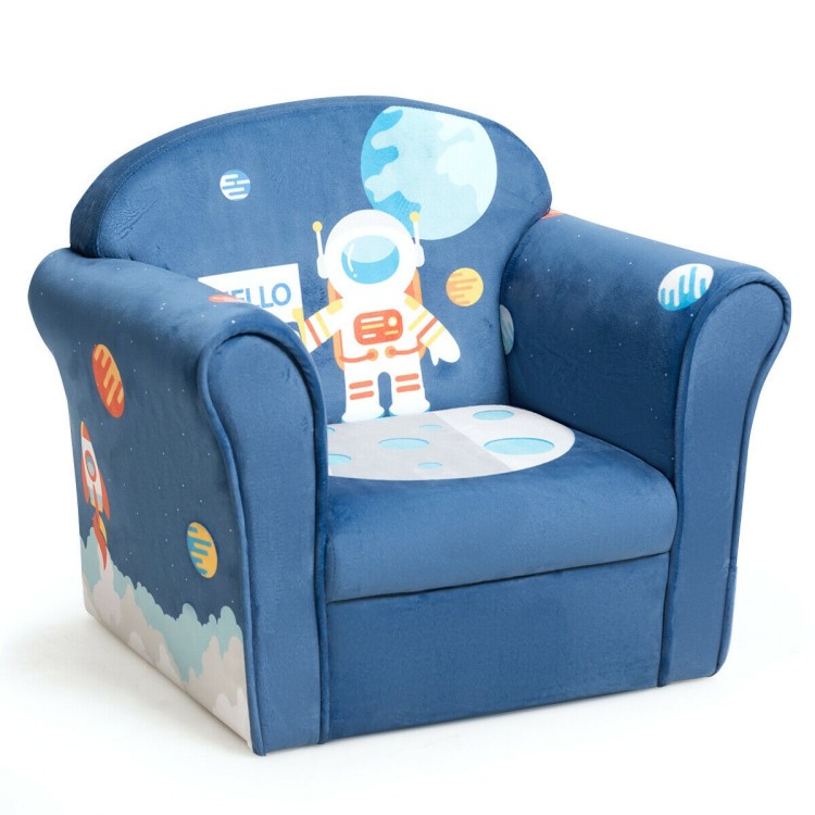 Kids Astronaut Armrest Couch - Plush Velvet Upholstered Chair, Safe, Durable