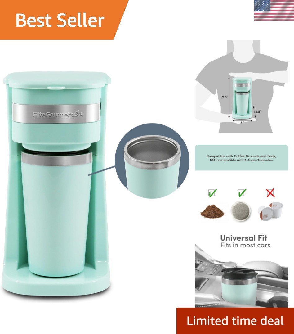 Personal Single-Serve Compact Coffee Maker Brewer Includes 14Oz. Stainless St...