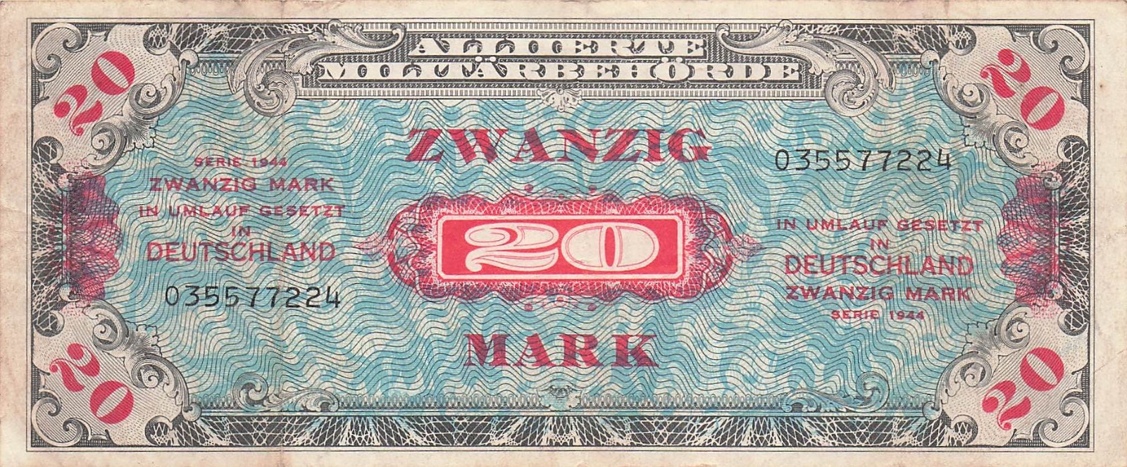Germany  20  Mark  Series of 1944 P 195b  WW II  Circulated Banknotes AAZ 4