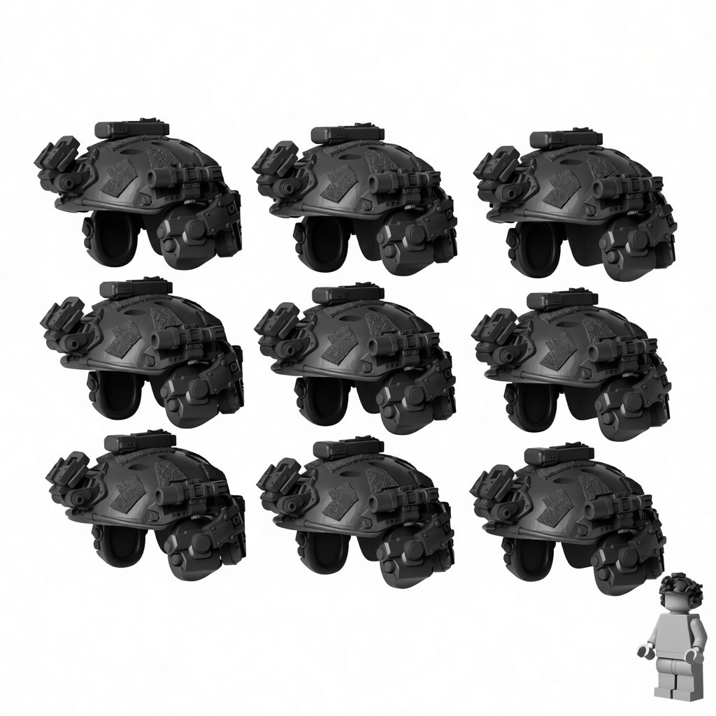 Tactical Ranger Helmet Set for Action Figures, MOC Brick Gear, Black Tan 1:40