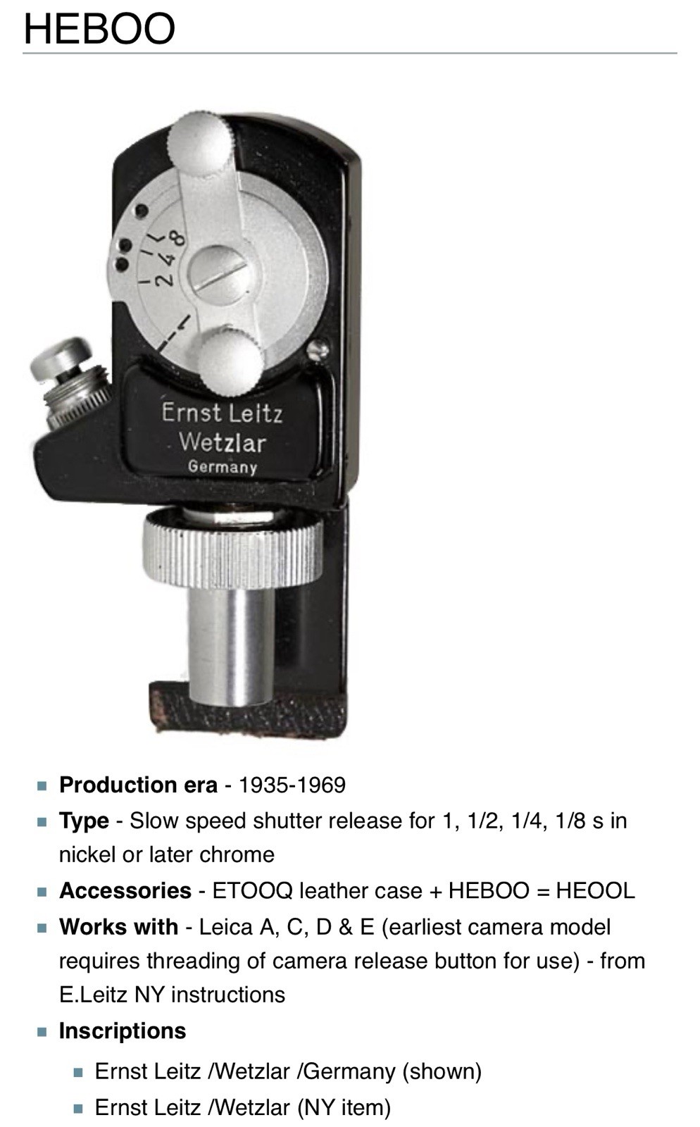 Leica HEBOO delayed self timer for early SM cameras