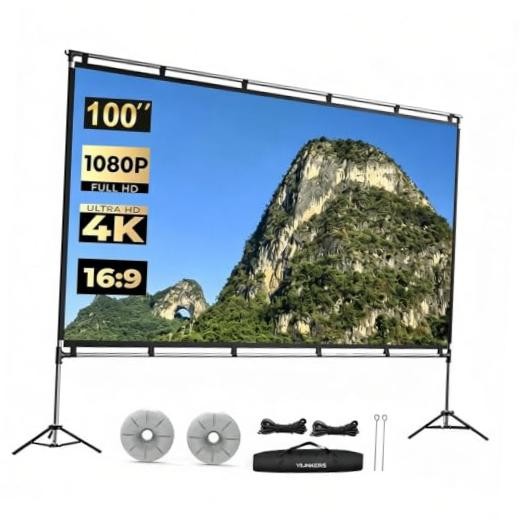 100 Inch Projector Screen with Stand: Portable Projector Screen Outdoor Indoor