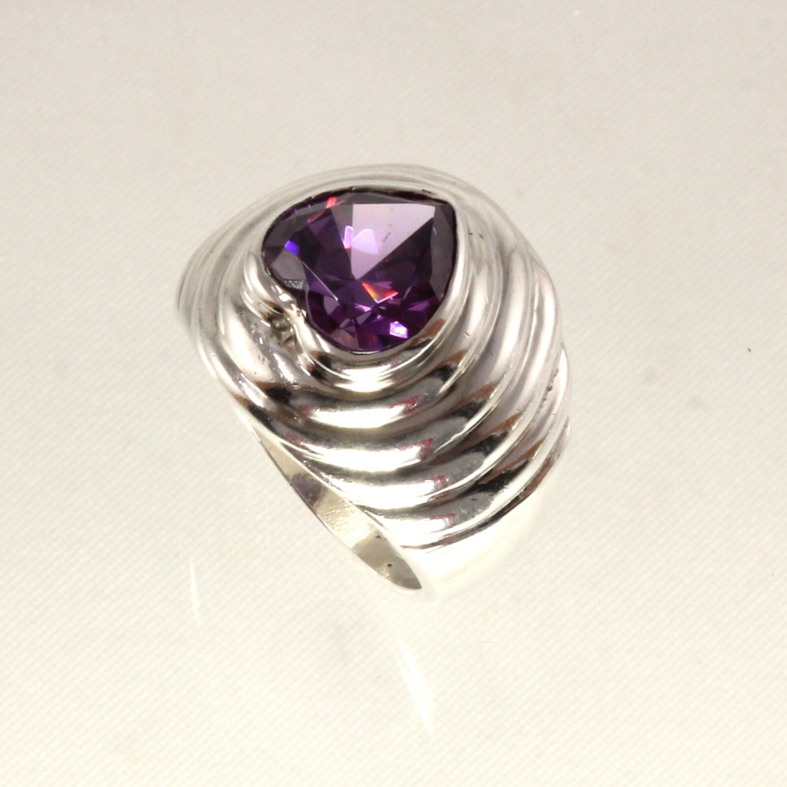 Sterling Silver Amethyst CZ Solitaire Ring (Heart Cut)